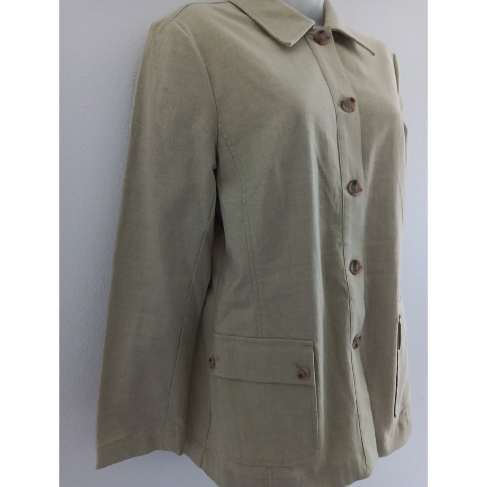 Sigrid Olsen‎ Jacket Women Medium Blazer Sporty Coat Green Safari 100% Cotton - Picture 3 of 11